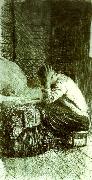 kathe kollwitz kvinna vid vaggan oil painting